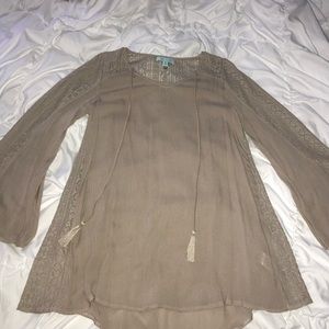 Tan she + sky blouse